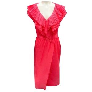 CHANEL FUCHSIA 2021 RUFFLED SILK CHIFFON COCKTAIL DRESS